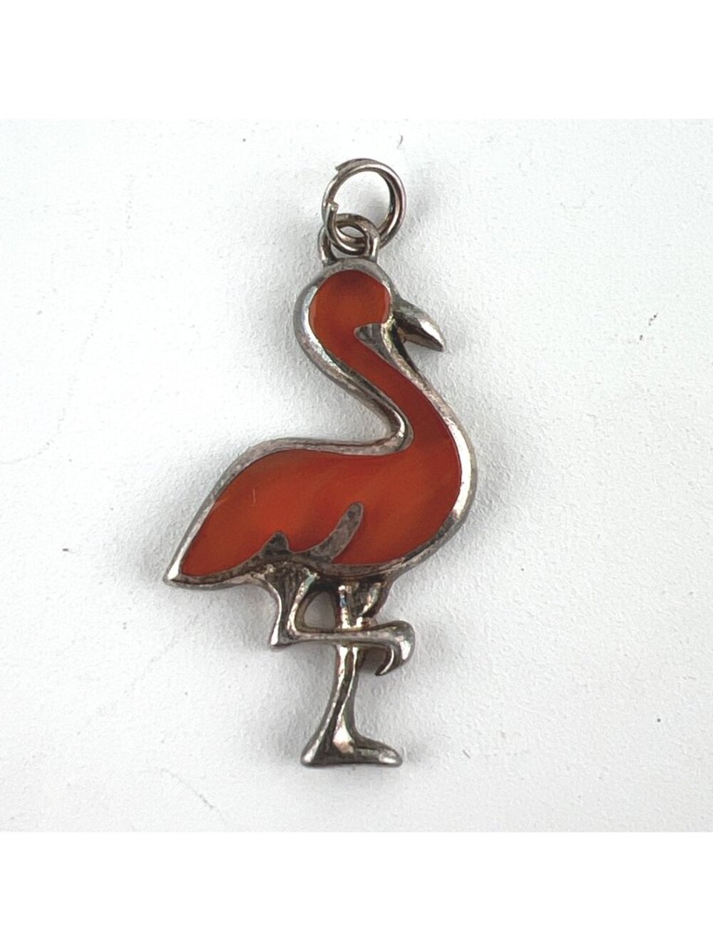 Sterling Silver and Pink Glass Flamingo Charm Pendant